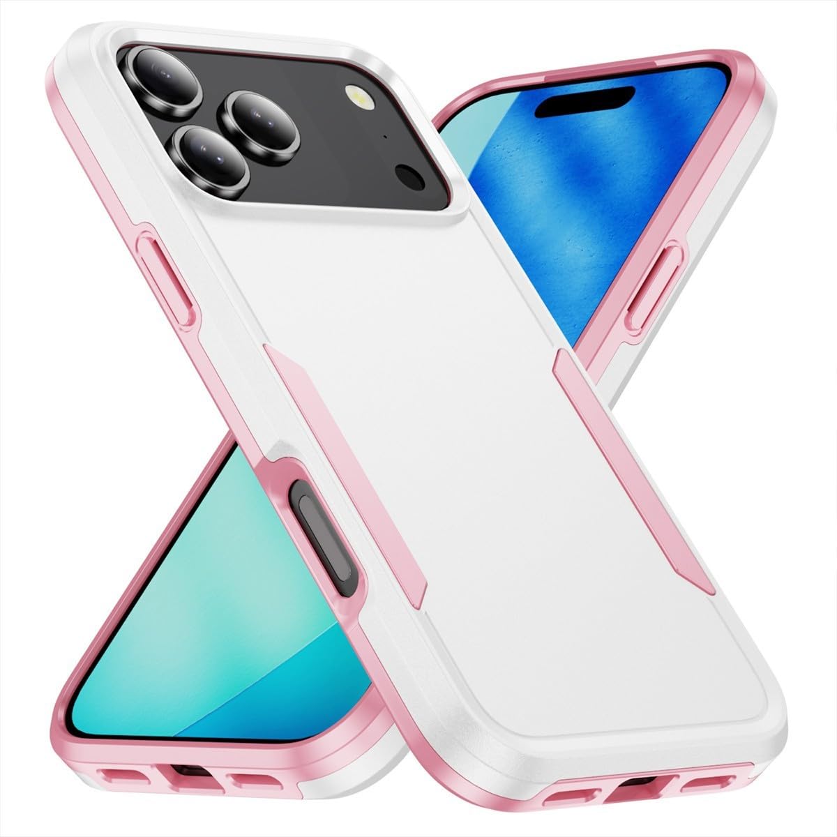 Generic Funda compatible con iPhone 15 (color: blanco y rosa) de doble capa a prueba de golpes, funda de silicona dura lisa