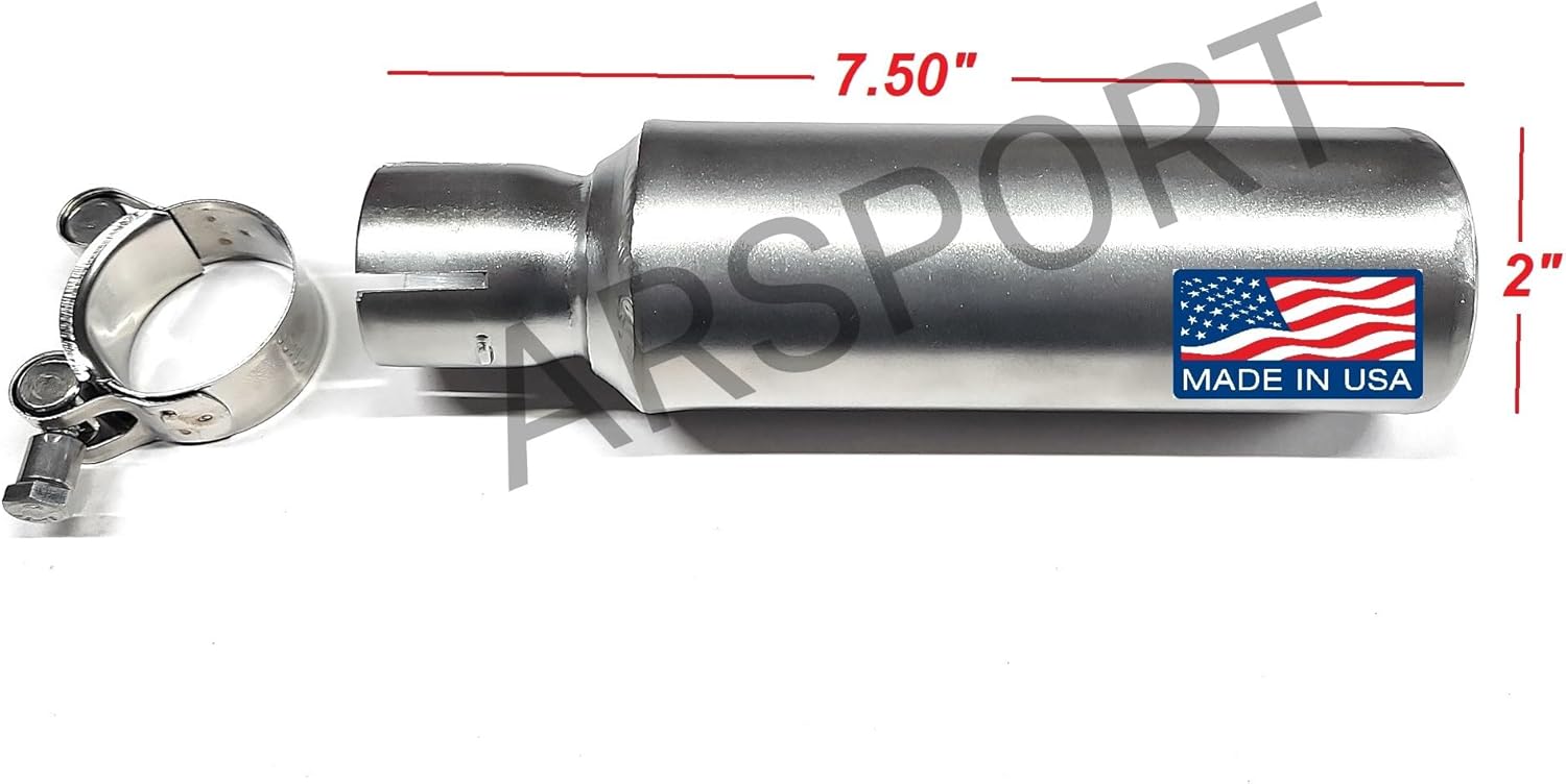 ARSPORT Slip-On 1.25" ID Exhauts Muffler 304 Stainless Steel with SS Clamp for aftermarket Exhaust pipes.