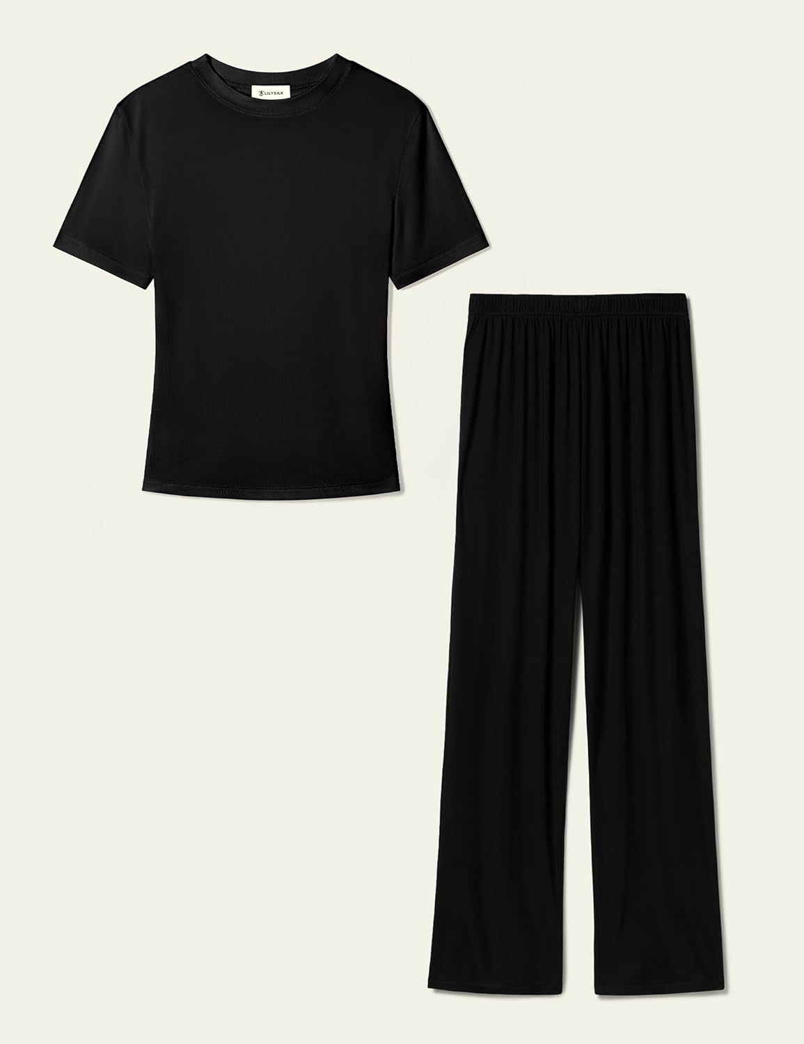 LilySilk Women Silk Jersey Pajama Set Slim Fit Short Sleeve Top Silk Lounge Sleepwear Homewear Ladies Breathable