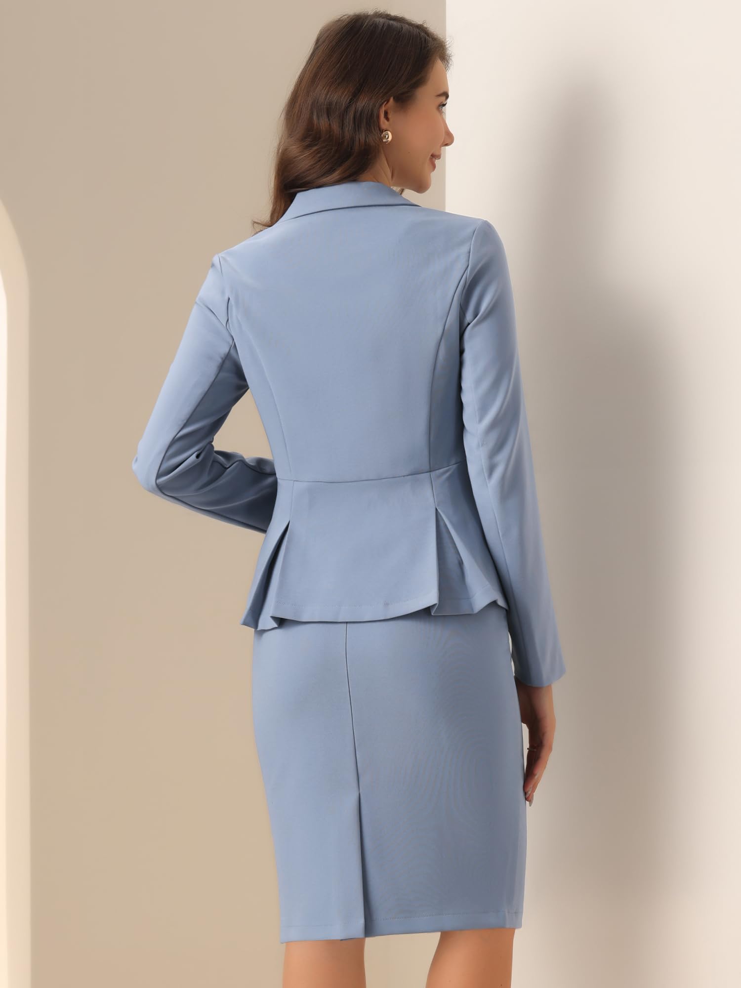 Allegra K Ensemble 2 pièces de jupe de costume pour femme, blazer et jupes crayon, tenues formelles, bureau, affaires, tenues décontractées, Gris/bleu, Taille S