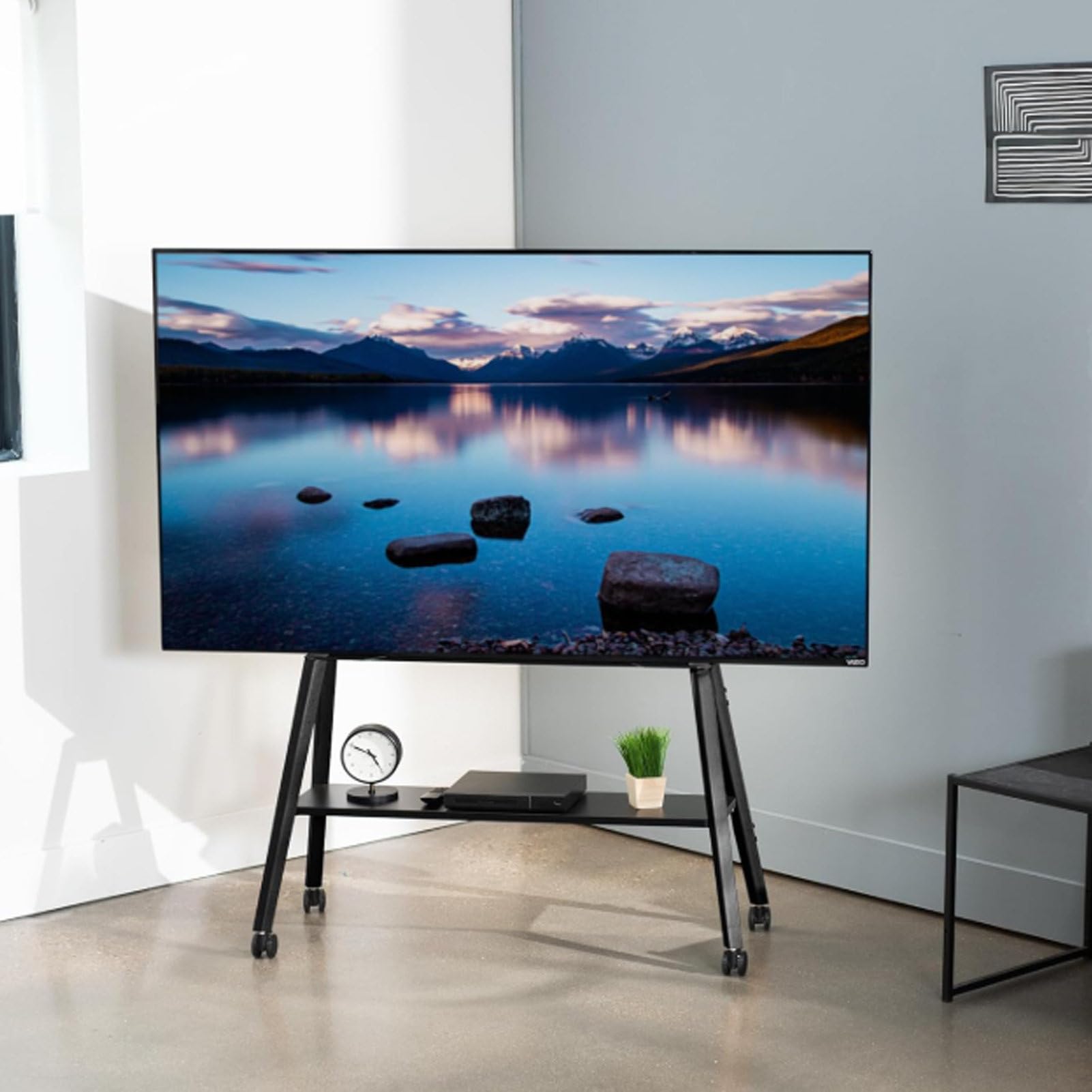 DFGHNBVC Rolling Tv Stand With Adjustable Height And Brake Wheels For Portable Entertainment Setup,55~120In