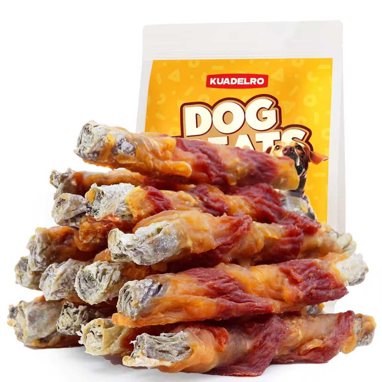 KUADELRO Chicken Duck Wrapped Cod Skin Dog Treats, High Protein Chicken Duck Dog Training Jerky Treats Rawhide-Free Long-Lasting Chews Snacks for