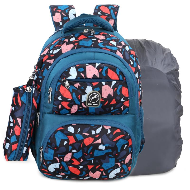 Image of Chris & Kate Premium 32 L Multi-Print School Bag for Boys Girls and Kids Spacious Interiors Casual Backpack Perfect for School, College, Everyday Use Includes Free Stationery Pouch and Rain Dust Cover