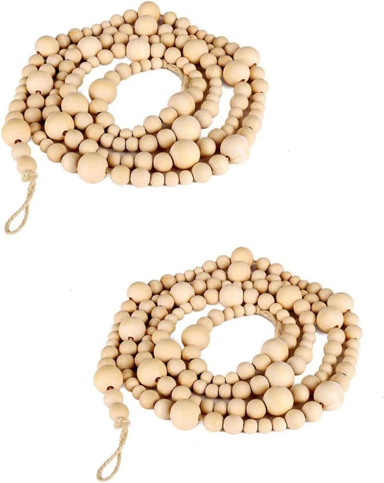 2PCS Christmas Wood Beads Garland 14.4 Feet Wooden Bead Garland Boho Ornaments for Christmas Tree, Xmas Vintage Rustic Farmhouse Round Craft Bead Hanging Holiday Decorations(7.2 Feet/1Pcs)