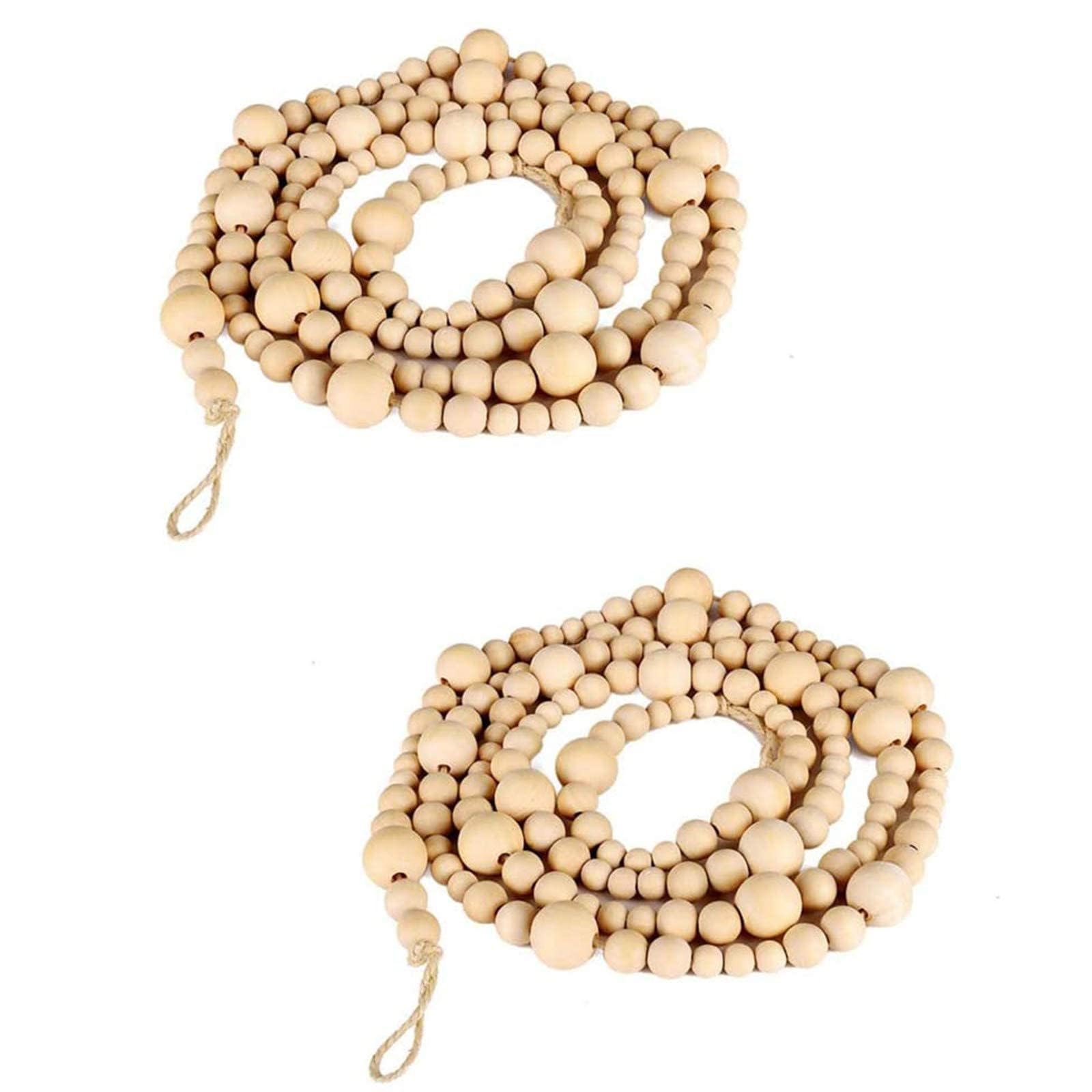 2PCS Christmas Wood Beads Garland 14.4 Feet Wooden Bead Garland Boho Ornaments for Christmas Tree, Xmas Vintage Rustic Farmhouse Round Craft Bead Hanging Holiday Decorations(7.2 Feet/1Pcs)