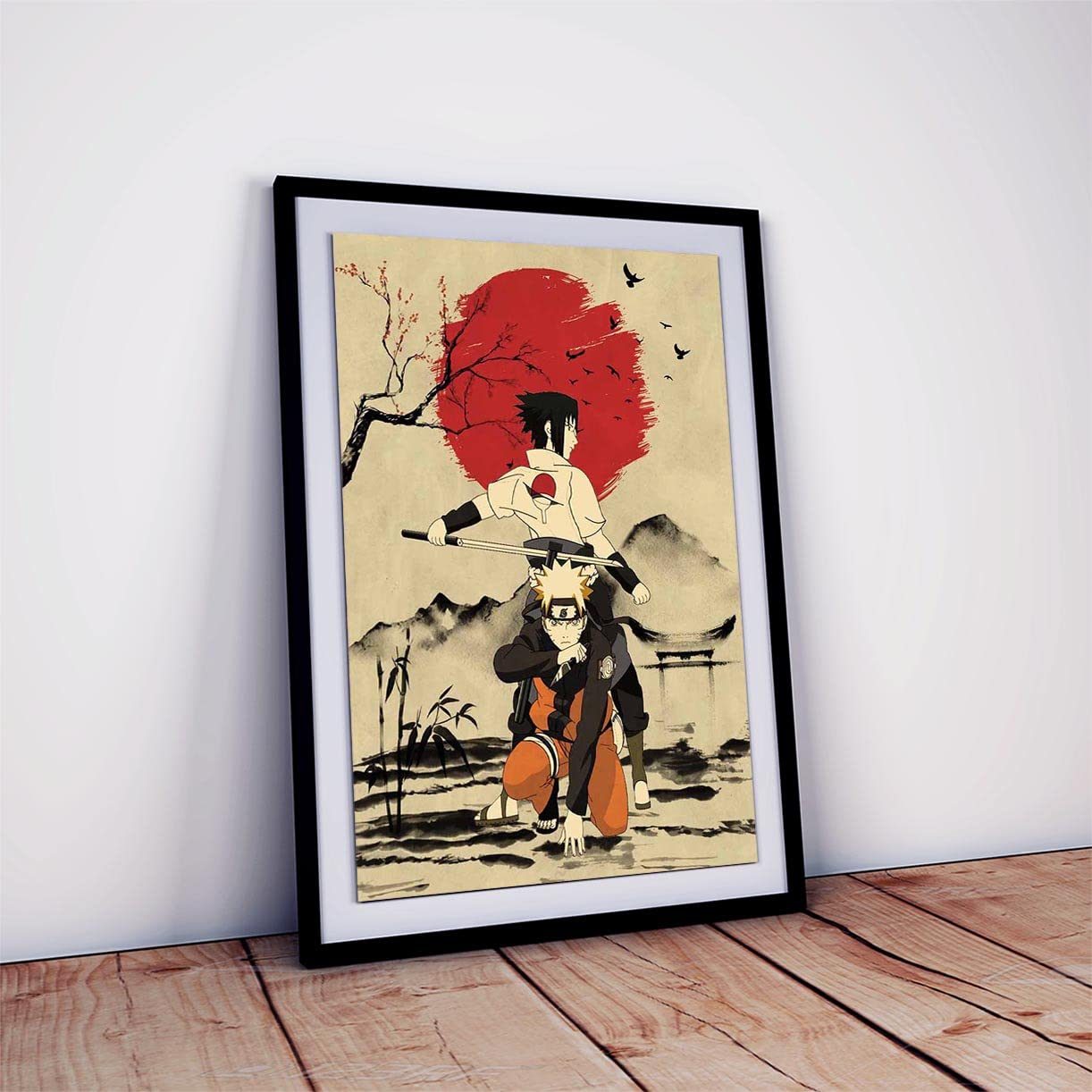 One click creations Anime Superhero Character Naruto and Sasuke Poster Poster Framed for Home and Office (Multicolour, 12 X 18 inch, Framed)