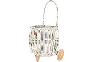 WIKLIBOX Rattan Pully Toy Basket - European Hand Made - Wicker Luggy Toy Storage