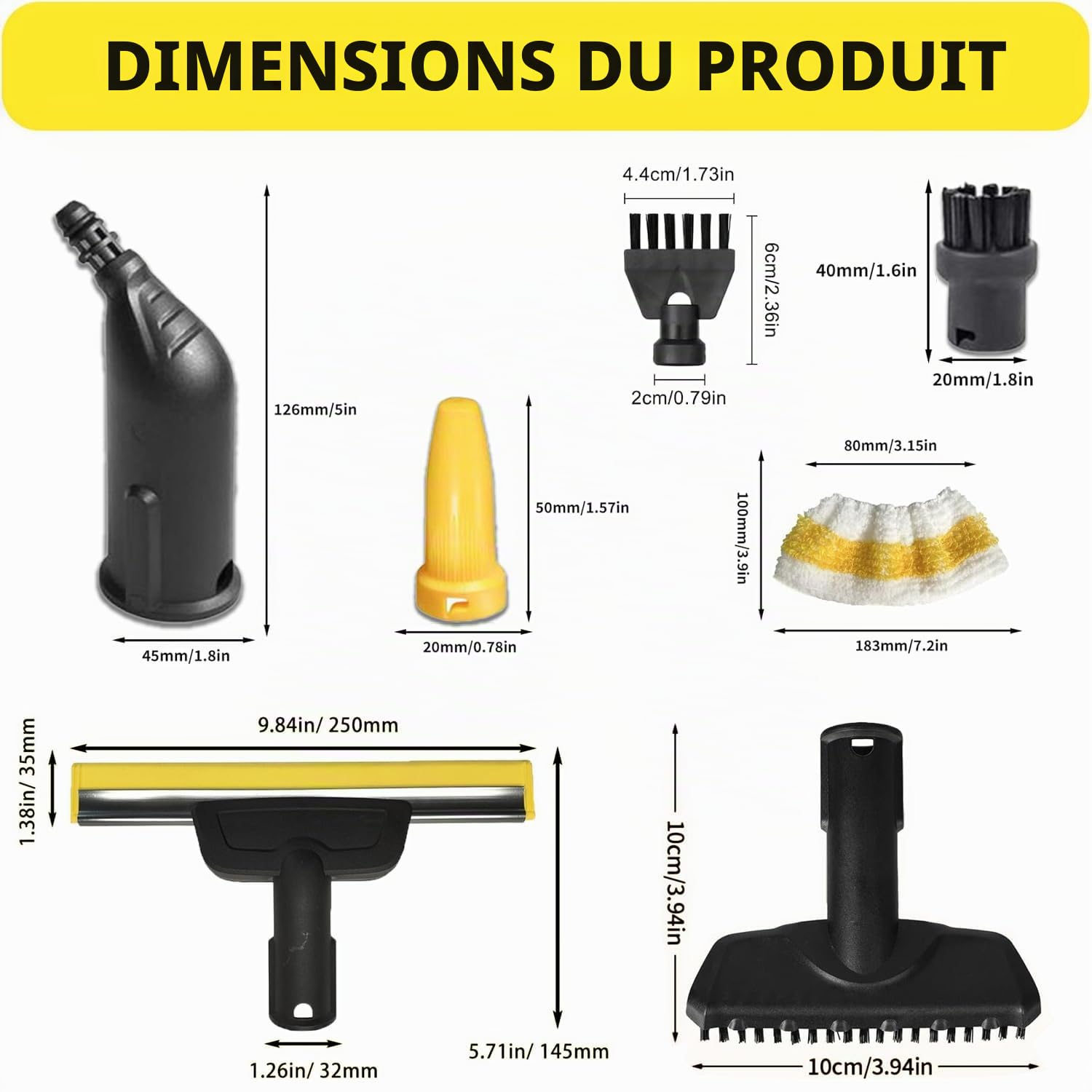 Lot de 18 d’Accessoires pour Nettoyeur Vapeur Kärcher SC1 SC2 SC3 SC4 SC5 EasyFix, Serpillières Microfibre, Brosses Nylon/Laiton, Buse Jet, Rallonge, Suceur, Joints de Rechange