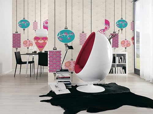 Miniatura 4 de CONCORD WALLCOVERINGS  Mural de pared abstracto para dormitorio, faroles chinos, azul crema rosa, 62.6 pulgadas de ancho x 110 pulgadas de alto, 3