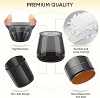 Vista 2 de BALEINE Paquete de 16 protectores de suelo de silicona para patas de silla, tapa protectora para patas de taburete, tapas antideslizantes para patas