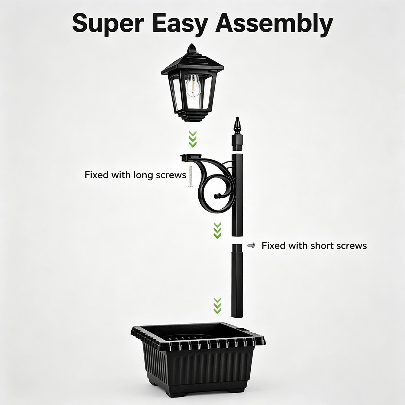 2-in-1 Outdoor Flower Pot with Solar Post Lantern Solar Lantern Planter