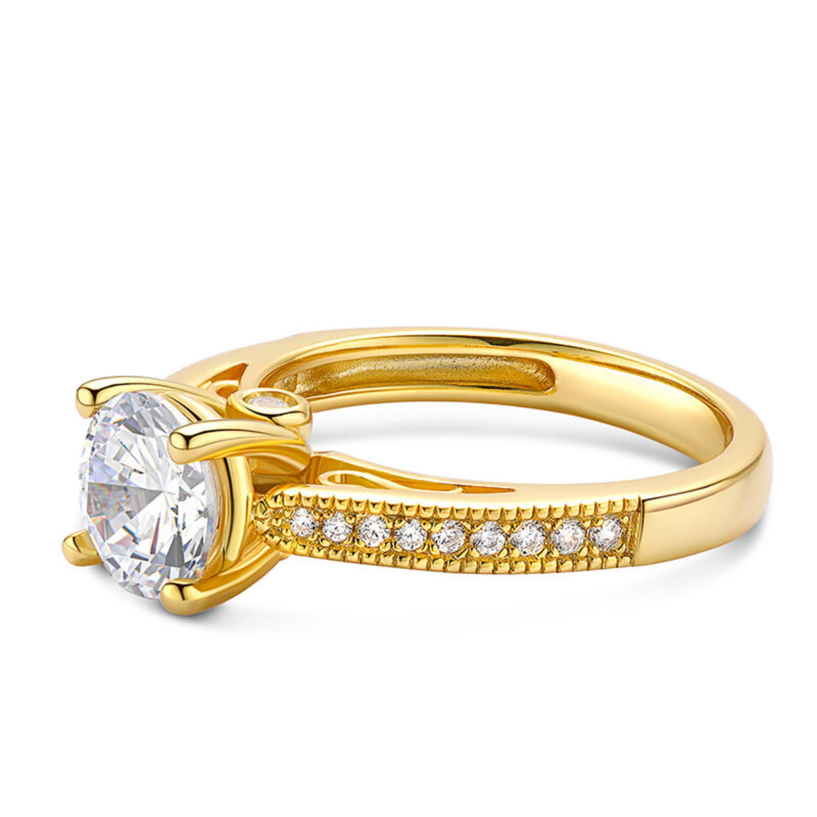 Jeulia Bague en argent sterling pour femme - oxyde de zirconium plaqué or - bague de promesse avec diamant - bijoux de fête et cadeau d'anniversaire personnalisé