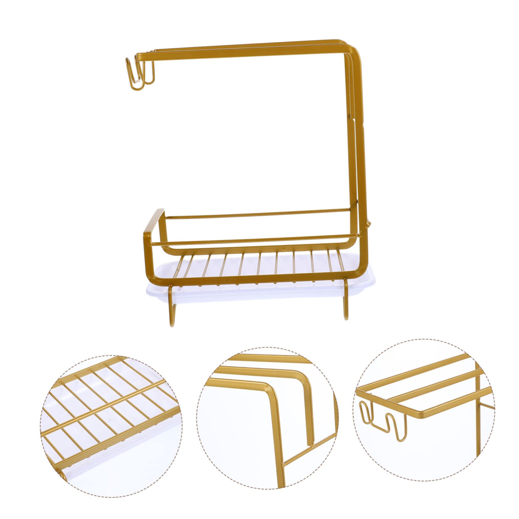 Scolapiatti sopra il lavandino, scolapiatti for lavello da cucina, 1 set, mensola portaoggetti, porta strofinacci, spugna(Gold)