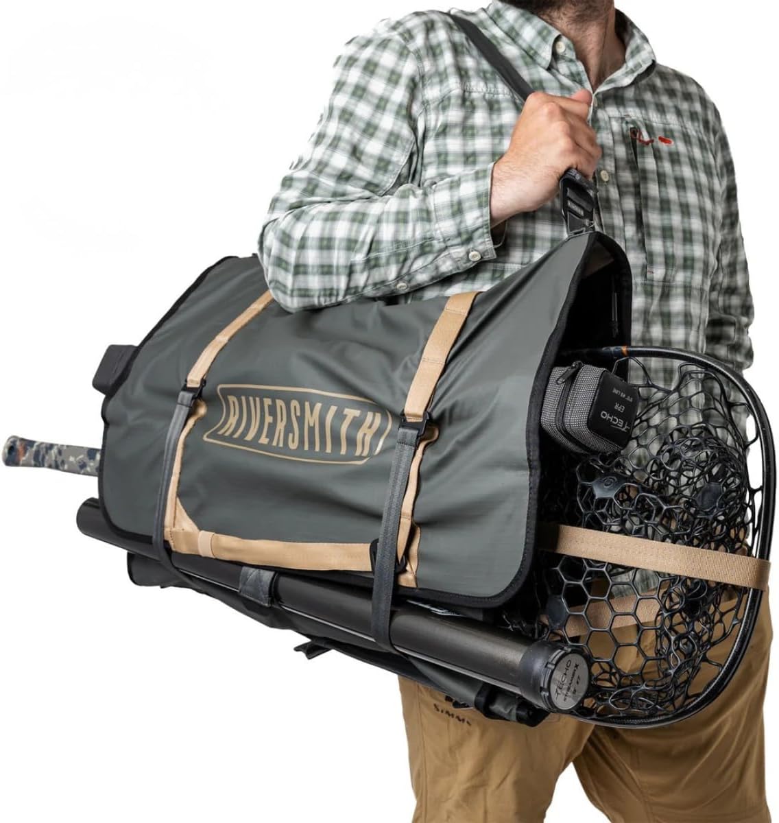 RiverSmith Fly Fishing Wader & Boot Bag – Gear-Roll Wader Bag with Changing Mat, Waterproof Pocket, Rod & Net Storage – Fly Fishing Gear Organizer – Shadow Kelp