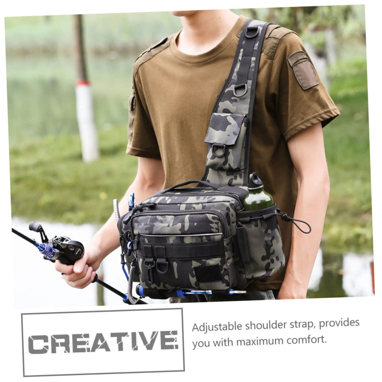 Garneck 1pezzi Borsa per Attrezzatura da Pesca Marsupio Multifunzionale Borsa Tracolla Resistente in Nylon Militare Cinghie Regolabili Adatto per Esterni e Pesca all Aperto