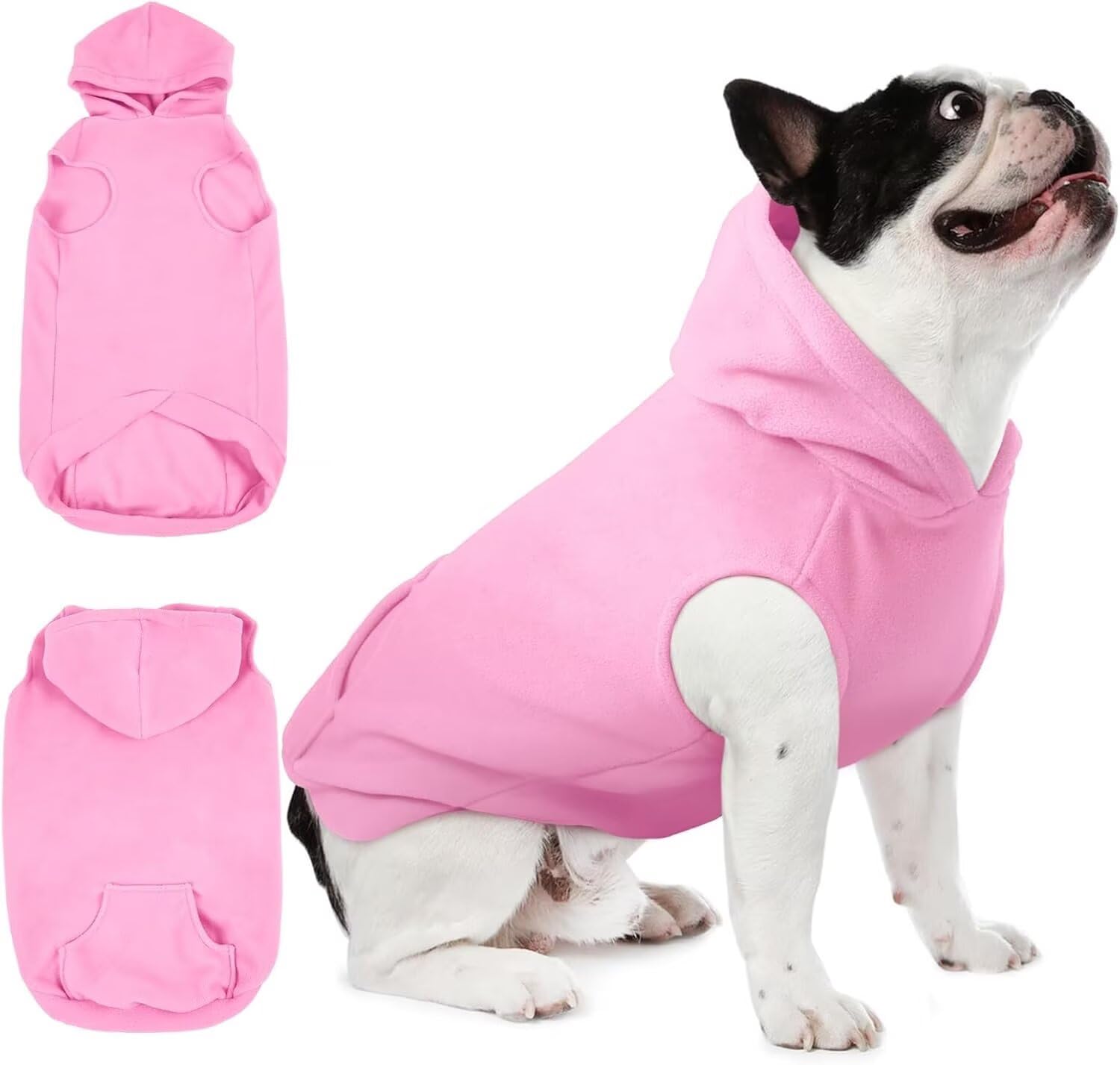 IECOii Dog Hoodie,Polar Fleece Dog's Sweatshirt Fall Dogs Jumper with Hood,Warm Pet Sweaters for Medium Dogs Boy Girl,Sleeveless Doggy Hoodie Medium Dog Winter Clothes for Pug,Jack Russell,Pink,M