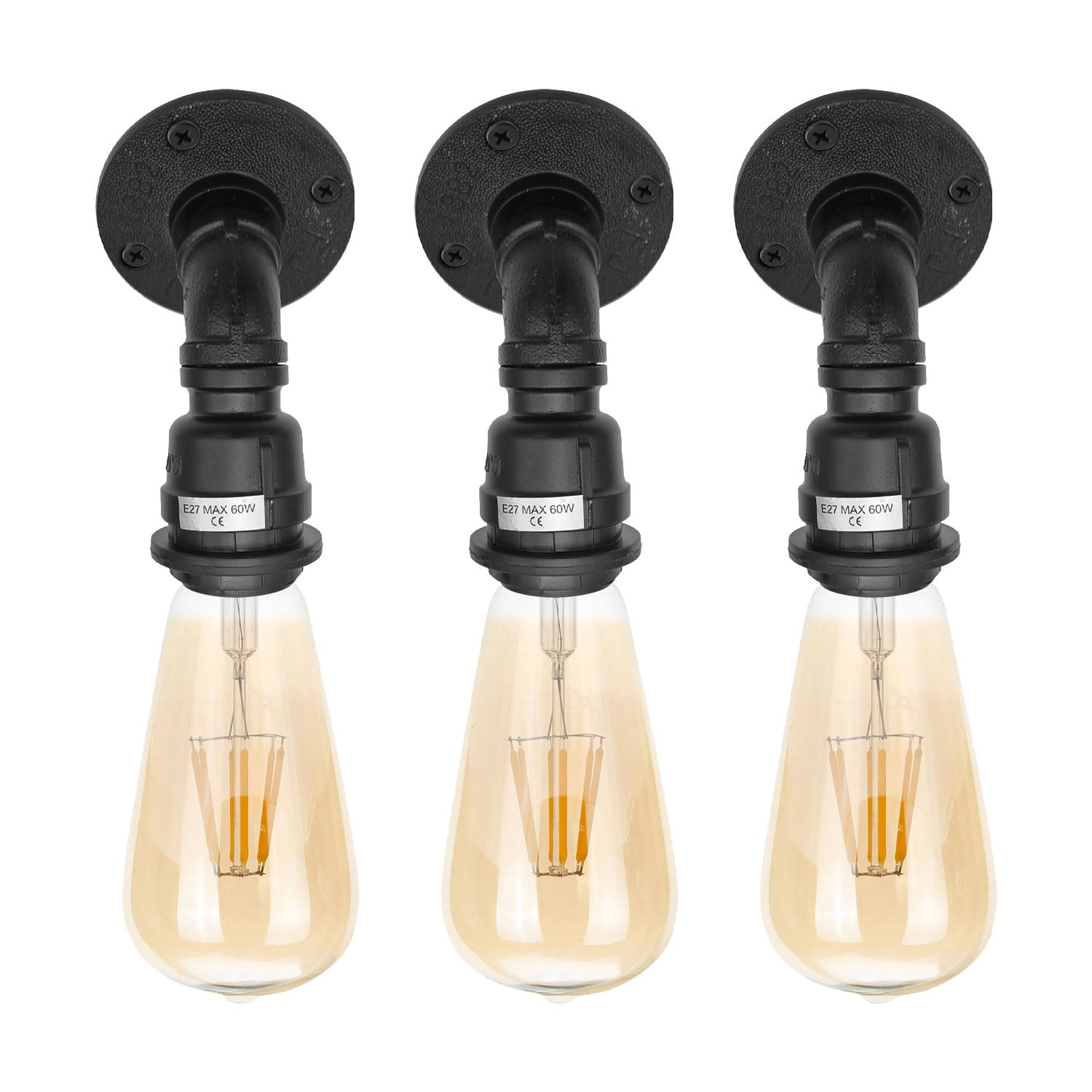 LEDSone Industrial Wall Light, E27 Vintage Wall Sconce Lamp Fitting Fixtures with E27 wall Lamp Holder for Restaurant Bar Hotel Decoration (3 Pack with Bulb -Style 2)