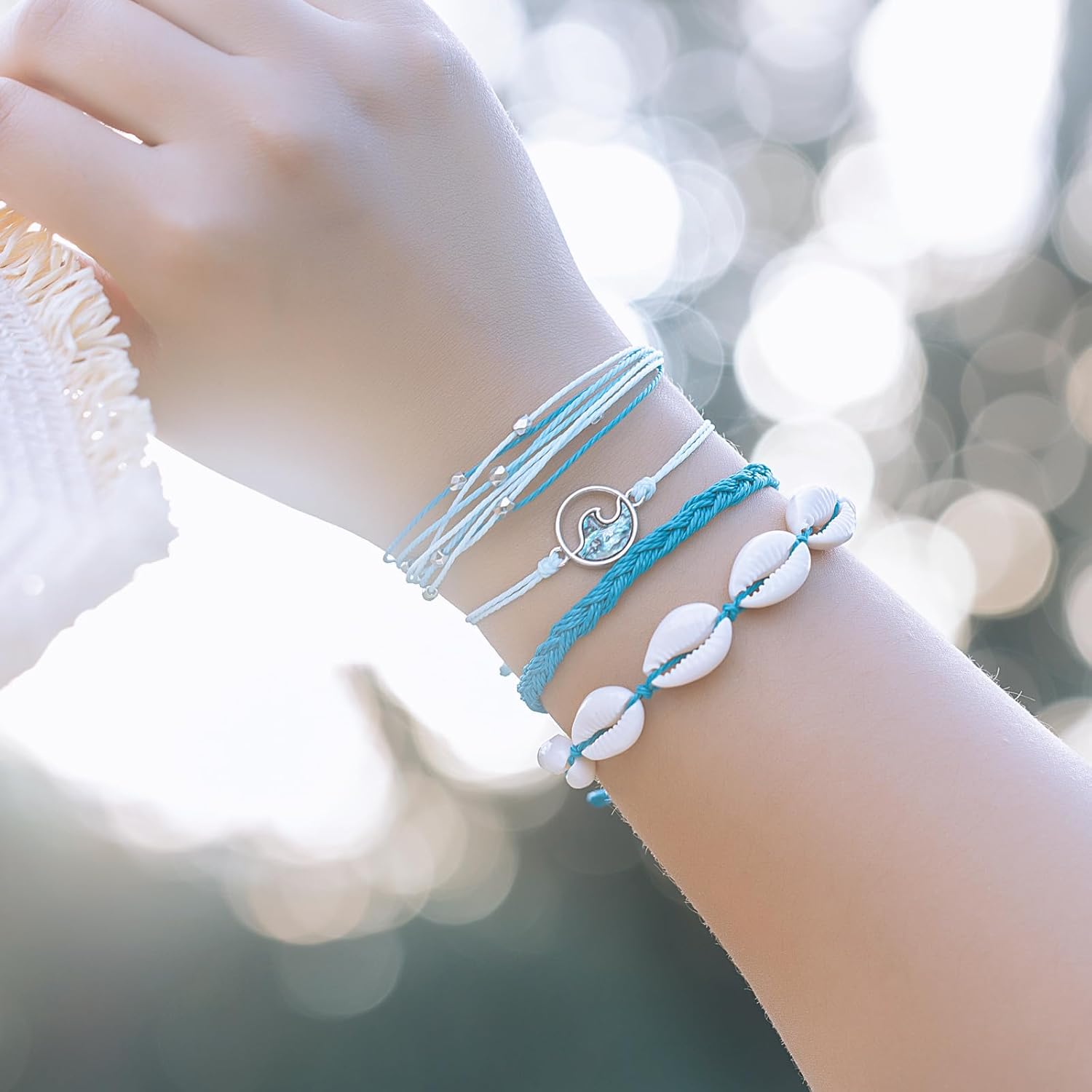 FANCY SHINY Wave String Bracelets Braid Puka Shell Bead Bracelets Handmade Cute Trendy Boho Easter Jewelry Gifts for Women - Image 2