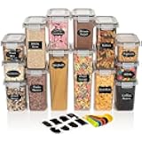 Airtight Food Storage Containers Set, 14 Pieces with Labels, 4 Sizes, Clear Plastic Kitchen Organization