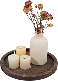 11.1 Inches Wood Centerpieces Tray Round Candle Holder Wooden Dining Coffee Bar Table Accessories Farmhouse Tealight Tray Candle Plate for Wedding Christmas Party Holiday Home Decoration