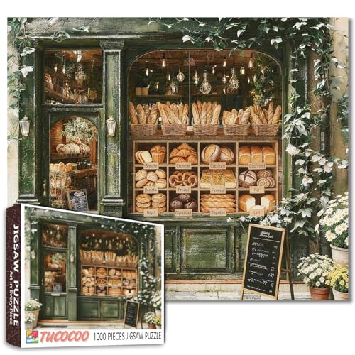 Tucocoo Bread Shop Jigsaw Puzzles 1000 Pieces Bakery Store Jigsaw Puzzles for Challenging Family Games Pastry Bakehouse DIY Handwork Puzzle for Home Wall Decor Baking Bread Display Gifts 19.7"x27.6"