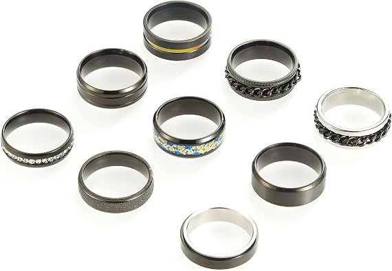 9-Piece Wedding Bands Set for Men and Women, 3 Spinning Fidget Rings, Stainless Steel, 6mm & 8mm Widths