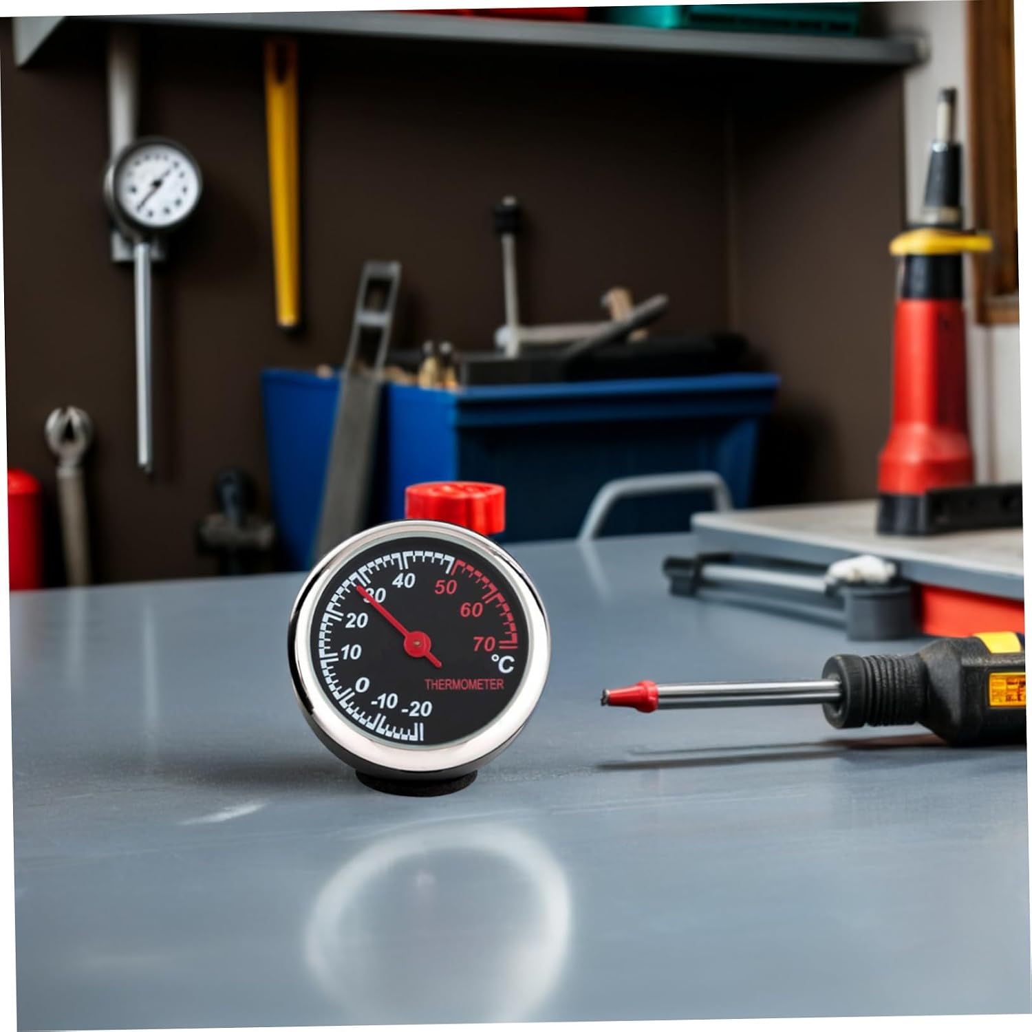 SOLUSTRE Car Dashboard Thermometer Clock Luminous Mechanical Gauge with Adhesive for Easy Installation Accurate Temperature Reading Durable Design