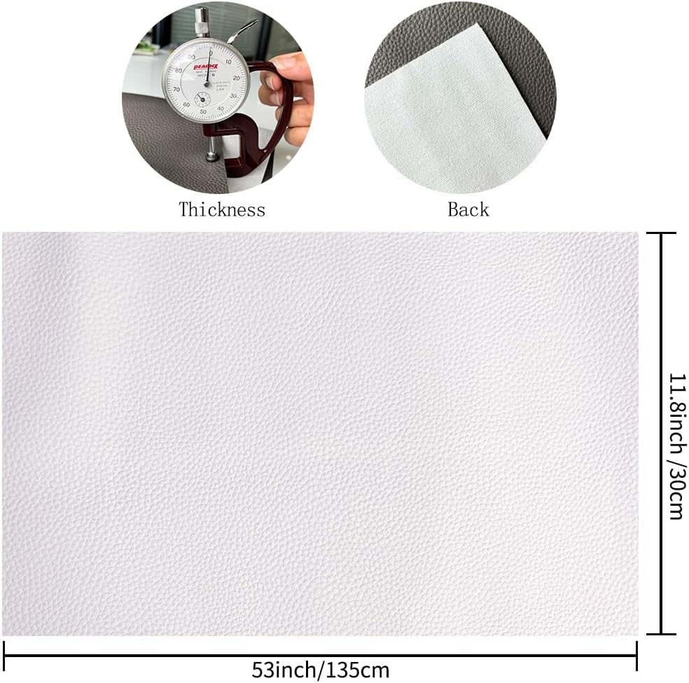 XHT Lychee Texture Vinyl Solid Color Faux Leather Fabric for Hair Bows Jewelry Making, White
