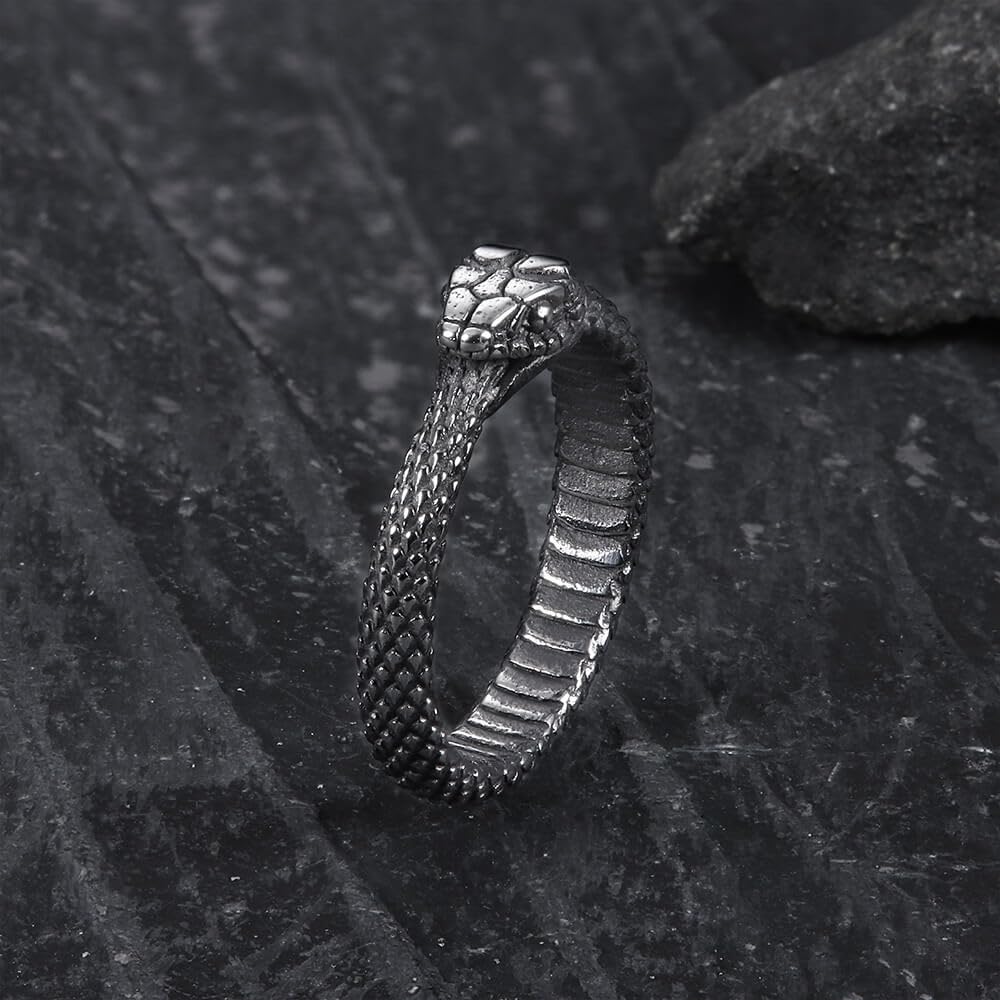 Tail-Eating Snake Stainless Steel Ring Symbol of Infinity and Renewal Unisex Alchemy & Mythology Emblem Ring Size 6-13