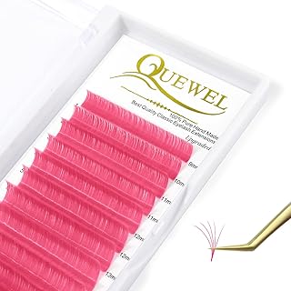 Easy Fan Lashes Pink Lash Extensions 2D-20D QUEWEL Colored Lash Extensions 0.07 D Curl Mix9-16mm Automatic Blooming Russian Lashes Self Fanning Volume Eyelash Extensions (Pink 0.07D Mix9-16mm)
