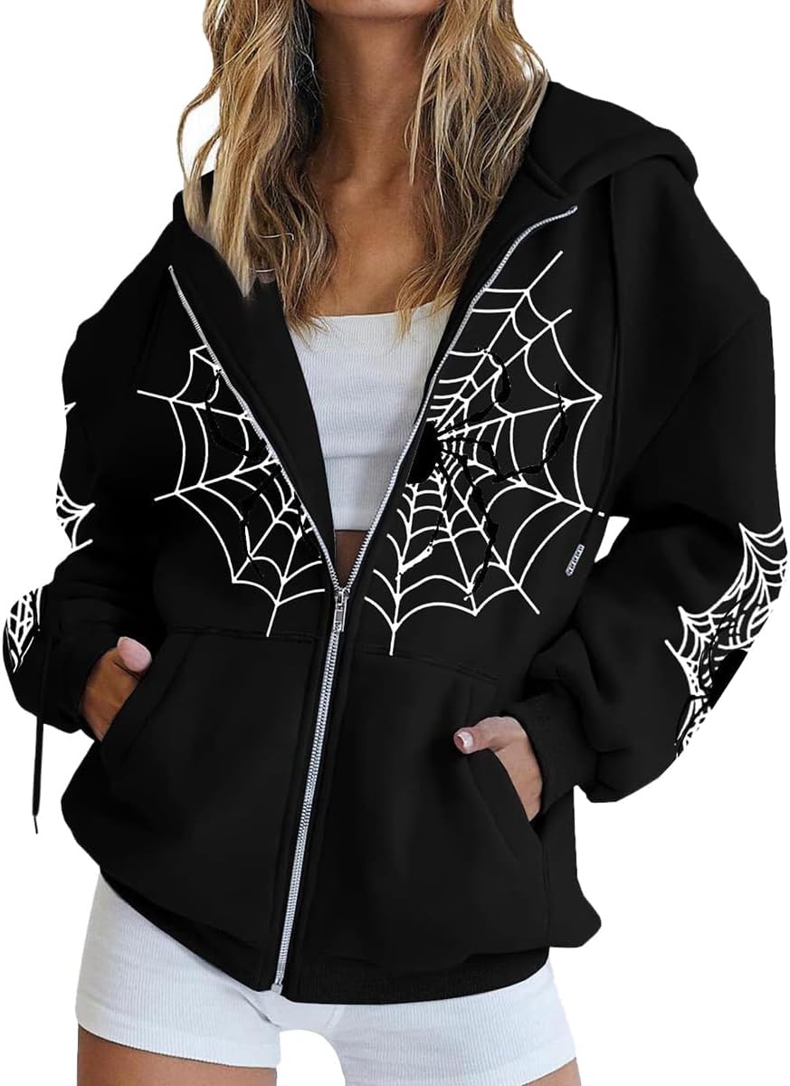 Minetom Damen Y2K Kapuzenjacke – Schmetterlingsdruck, Oversize, Vintage-Style – Sweatjacke Mit Reißverschluss