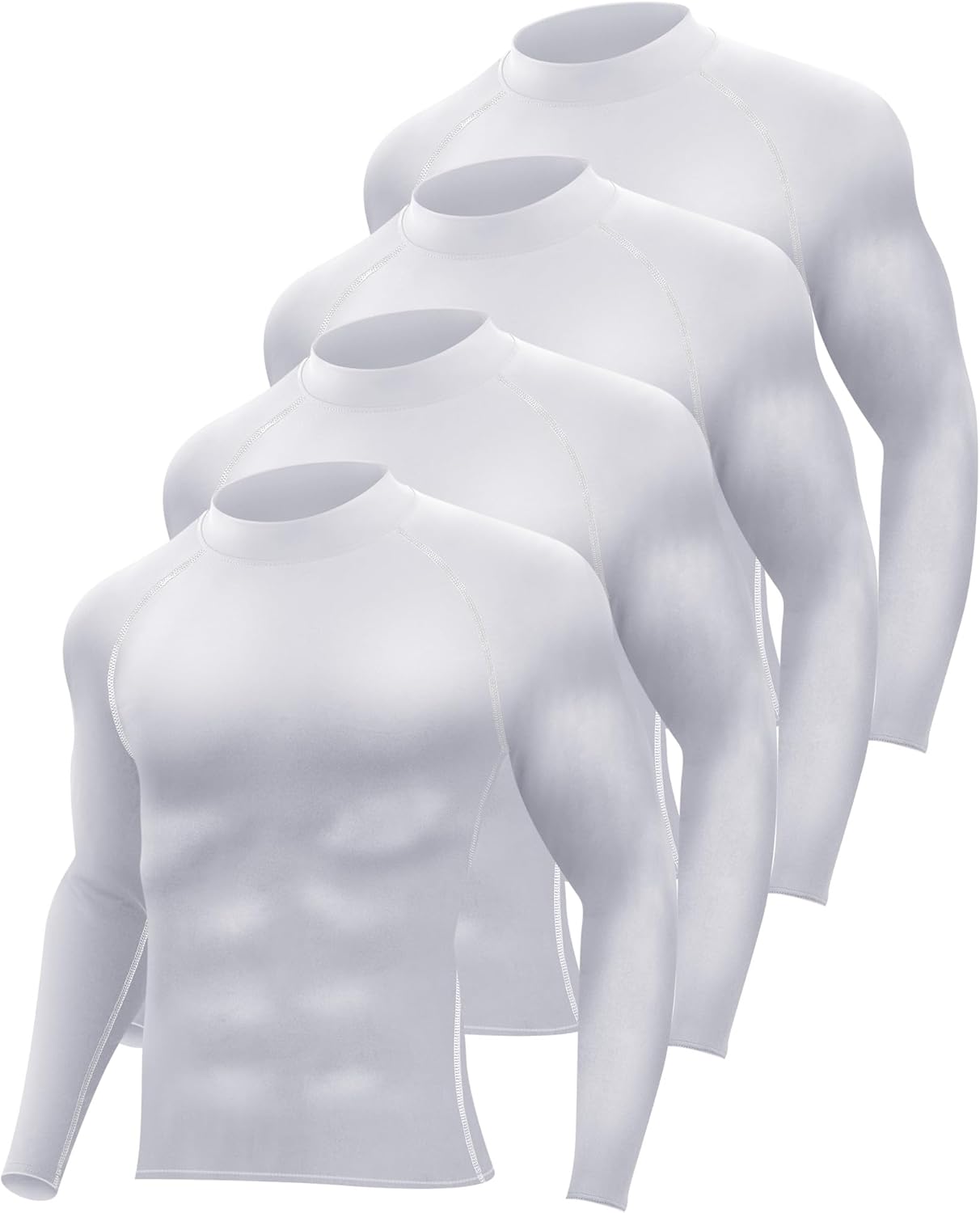 Hicarer 4 Pcs Men's Athletic Compression Shirts Workout Running Long Sleeve Shirt Mock Neck Dry Base Layer Tops