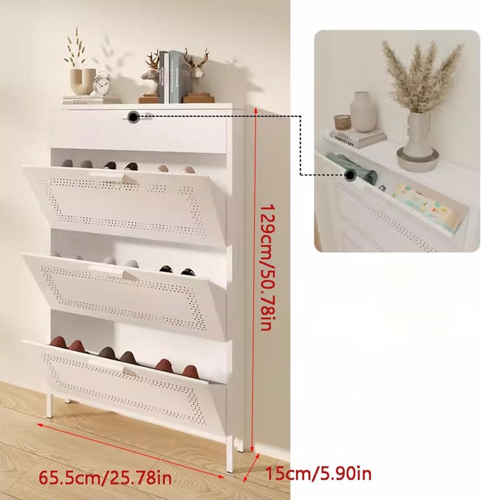 Freestanding Shoe Rack Locker Household Tipping Bucket Ultra-Thin Shoe Cabinet Door Indoor Entry Stairwell Corridor Wall Multi-Layer Extremely Narrow Steel Shoe Rack Multifunctional