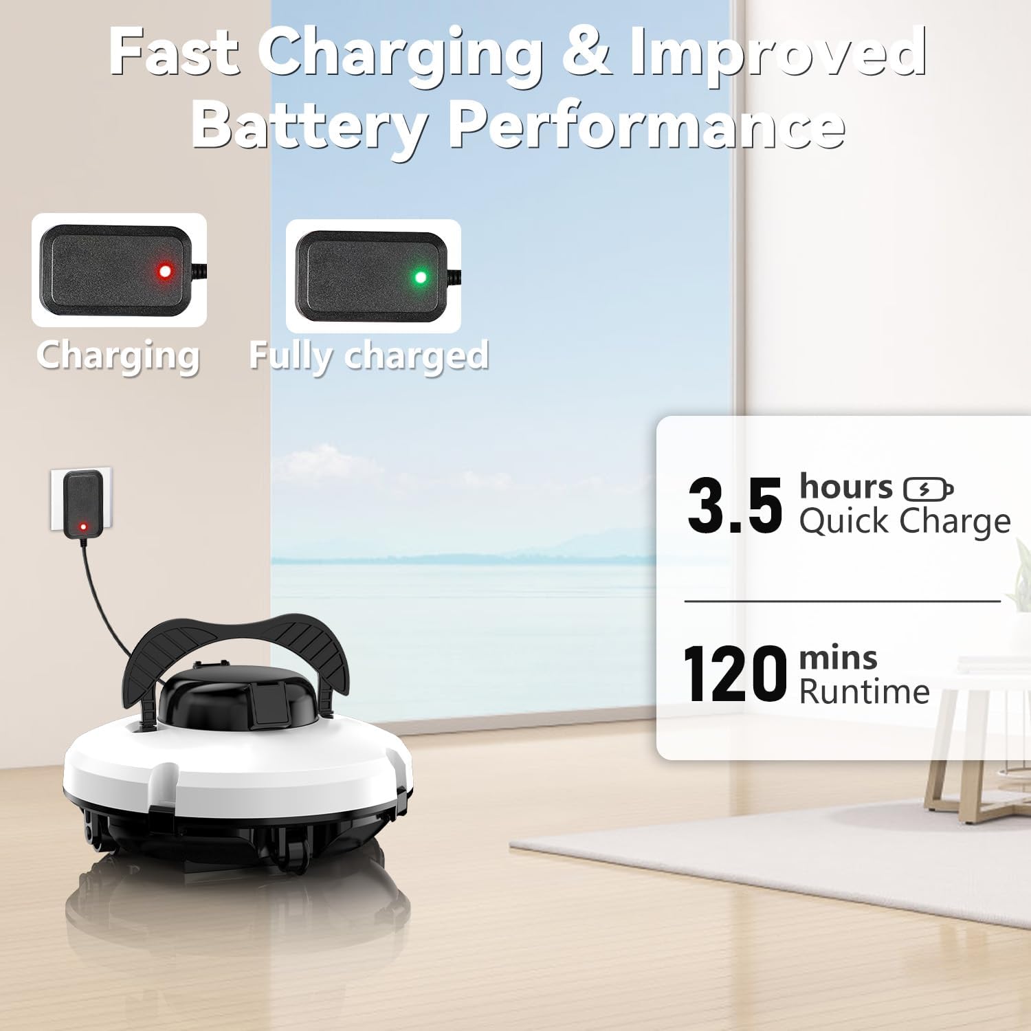 GMAPLAE Cordless Pool Vacuum for Above Ground Pool, Robotic Pool Cleaner with Dual Motors Strong Suction, 120 Mins Runtime, Auto-Parking, Pool Cleaner Robot for Inground Flat Pools Up to 1000 Sq.Ft
