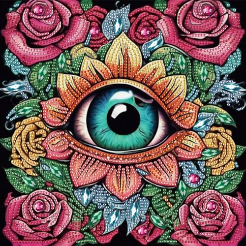Image of Diamond Art Painting Kits for Adults, 5D Special Shape Crystal Rhinestone Diamond Painting, Artistic Flower with Eye Design, DIY Diamond Art Kits for Beginners, Home Wall Decoration Gift, 12x12 Inch