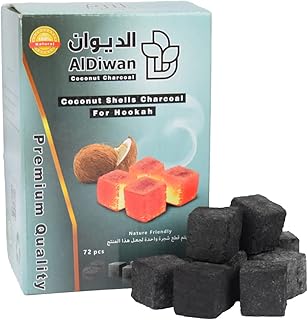 Coconut Shell 72pcs Charcoal for Hookah Shisha Premium Cubes Natural Coal Briquette Narghile Cubes 1kg - Arabian Nights Edition - AlDiwan, Charcoal Black (ADCR-72)