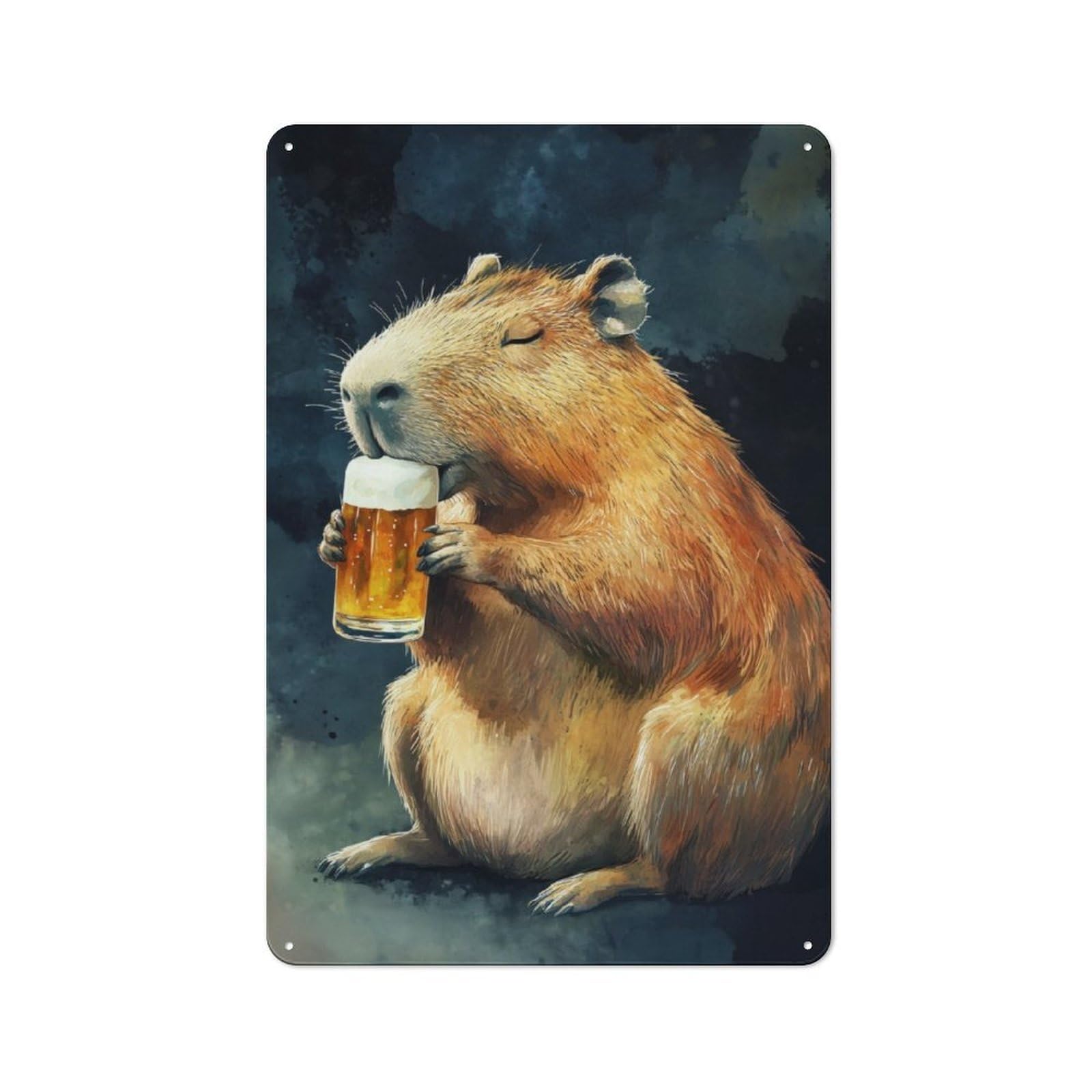 Junmoney Capybara Drinking Beer Vintage-Inspired Tin Sign 30X20cm For Garage Or Workshop, For Garage, Workshop And Man Cave Decoration