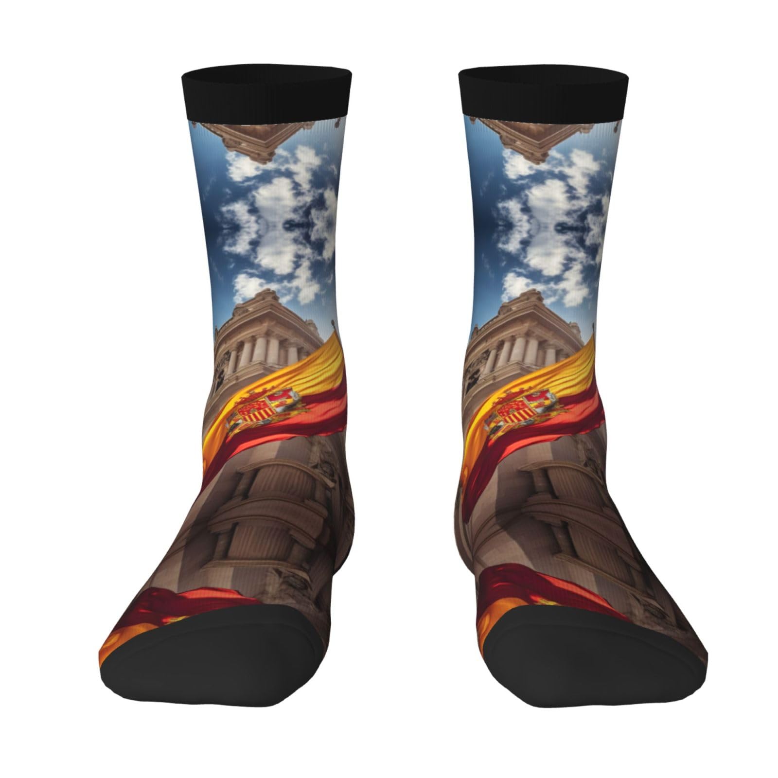 HDSKFNS Spain Flag Print Adult Socks Fashion Casual Socks Ladies Calf Socks Funny Socks Socks For Men Women, 2 Black-1, One Size