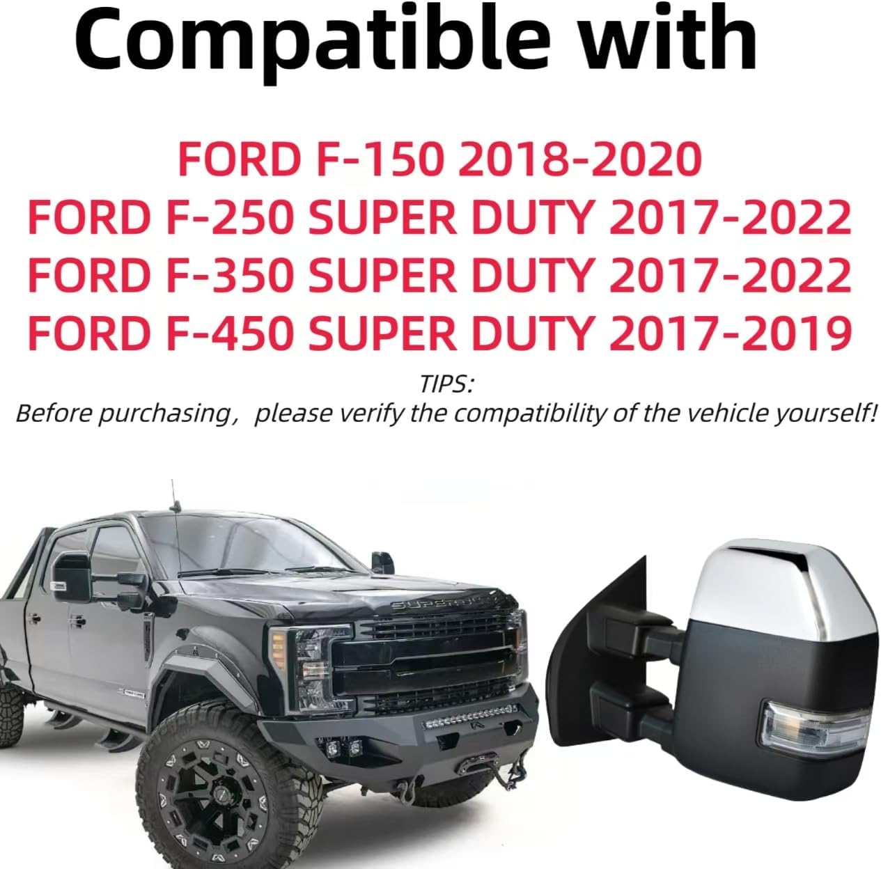 Oxford White Mirror Cover Caps for 2008-2024 Ford F250 F350 F450, Super Duty Towing Truck Accessories (17-22 Super Duty Oxford White)
