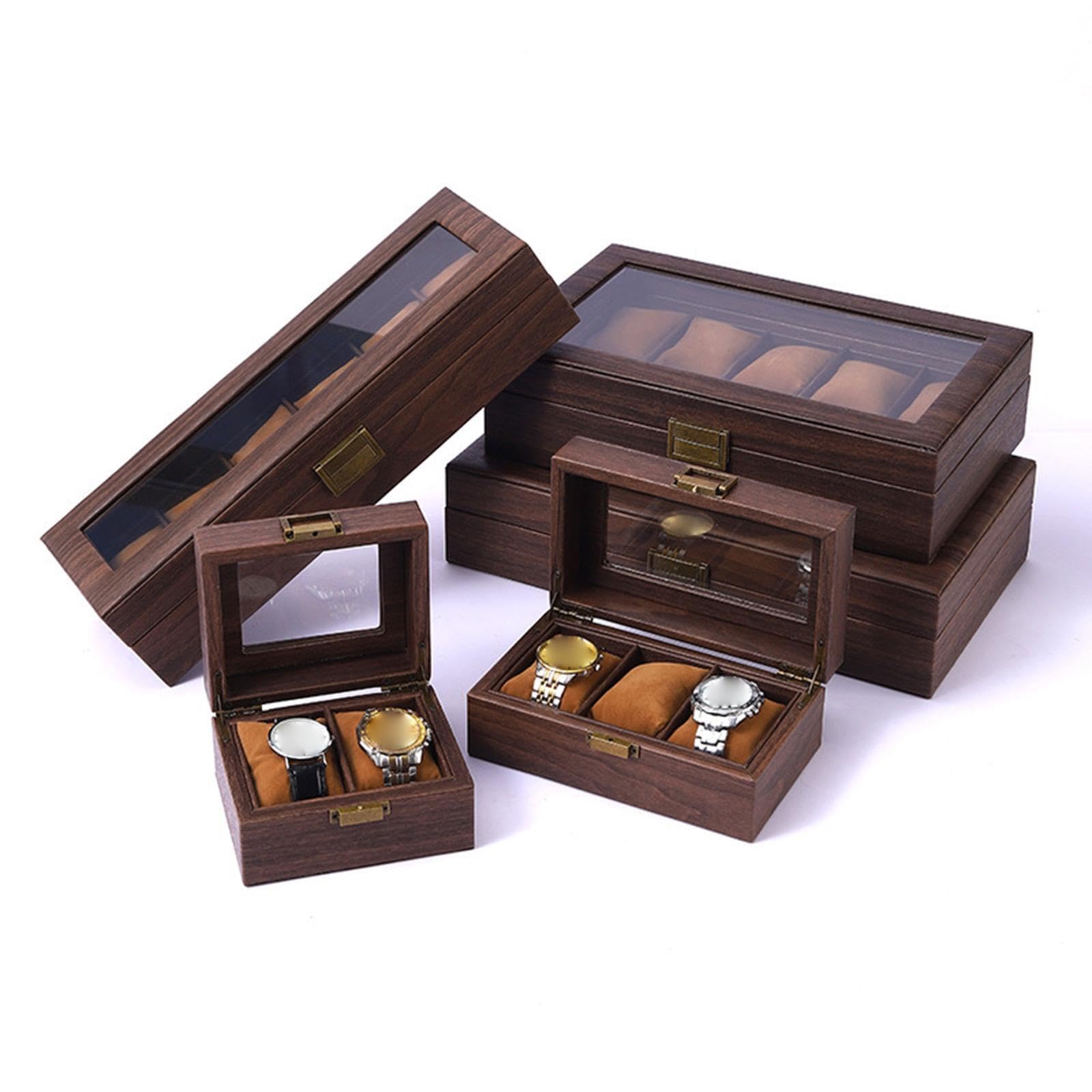Exquisite Uhrenbox aus Holz mit Glasdeckel, ideal für Reisen und als Reiseetui. Tragbare Uhrenbox aus Holz, abschließbar, für Damen und Herren.