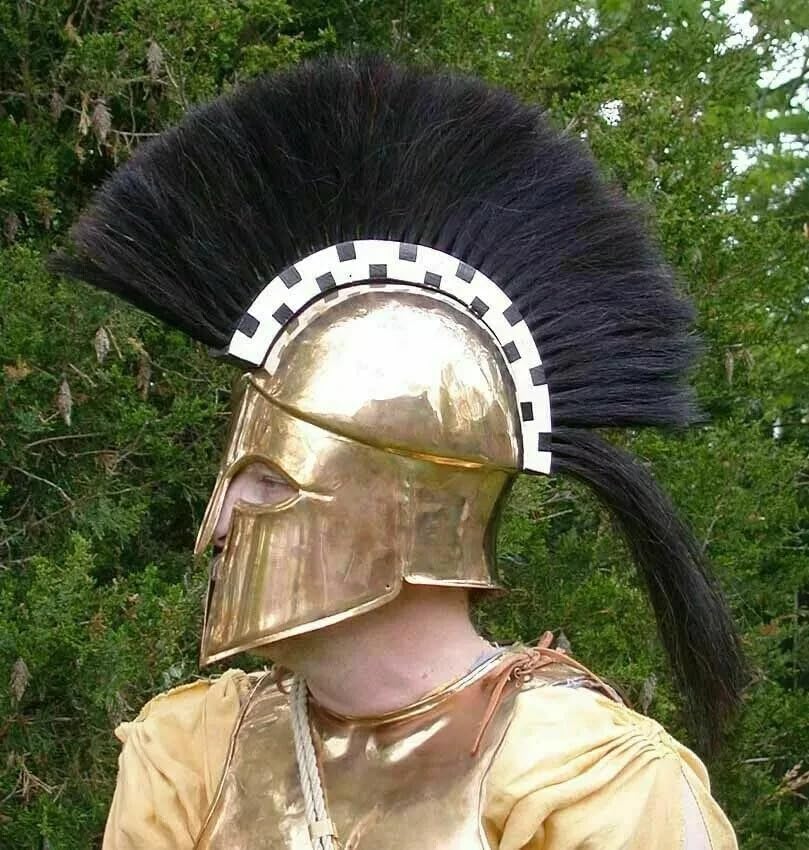 18ga Steel Greek Corinthian Helmet with Black Plume, LARP | Medieval Knight Design, Costume & Display Use, Unisex Adult Size, Museum Quality Build, Historical Reenactment