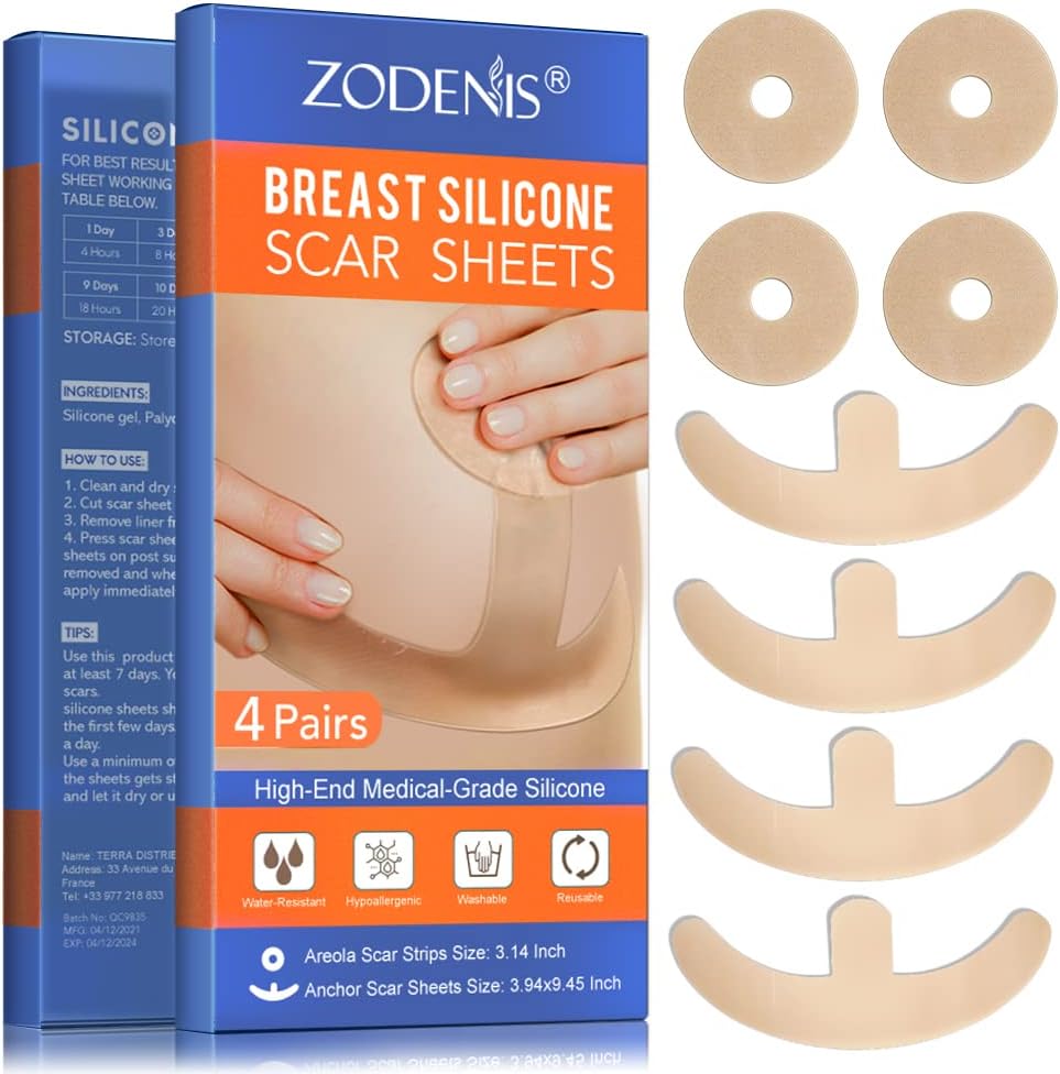 Silicone Scar Sheets, Silicone Scar Sheets for Breast 8 Pack, Breast Reduction After Surgery for Scars, Scar Removal Sheets, 4 Soft Strips & 4 Anchor Sheets