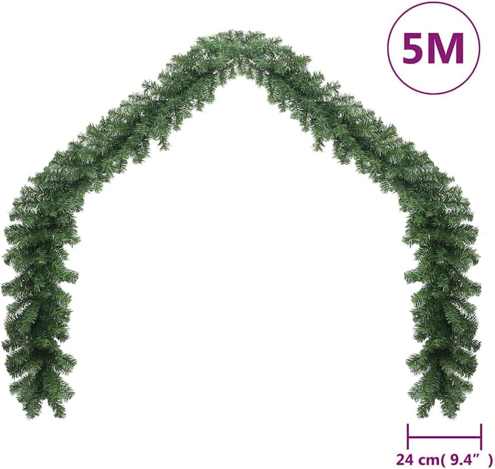 vidaXL Christmas Garland, Artificial Xmas Garland with LED Lights, Seasonal Holiday Decoration for Indoor Outdoor, Low Power Consumption