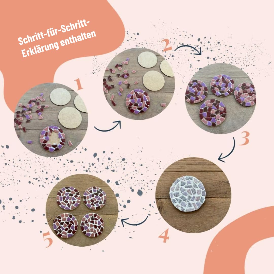 Little Creations - DIY Mosaik Bastelset Erwachsene Beige | 1x Servierplatte & 4x Untersetzter | Komplettes Set aus Mosaiksteinen und Holz | Selbst gestalten und basteln