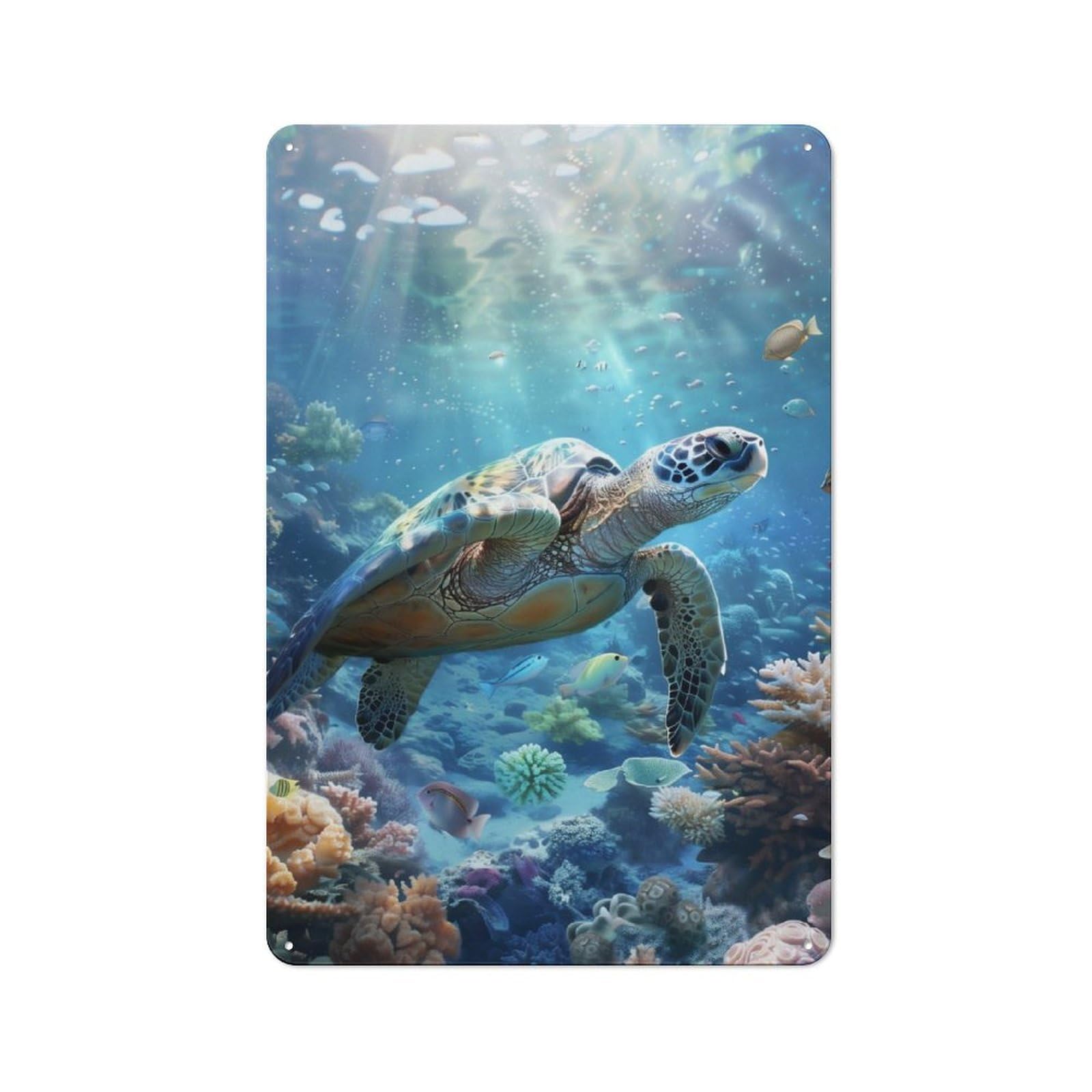 Junmoney Sea Turtles Coral Paradise Metal Plaque 30X20cm With For Garage Wall, Retro Decor, For Themed Interiors In Garages And Workshops