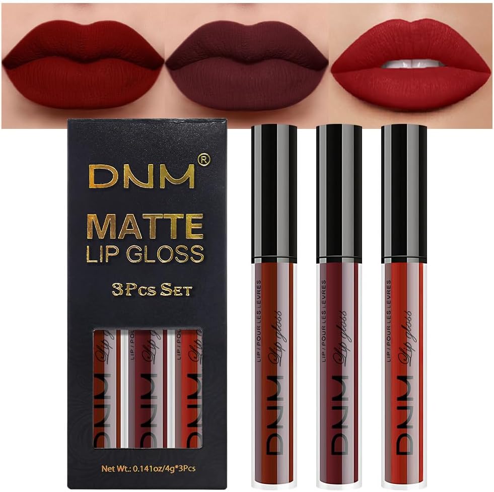 3Pcs Dark Red Deep Red Oxblood Red Matte Liquid Lipstick Lip Stain Sets for Women Matte+Lipstick Long Lasting Permanent 24 hr Hours Magic Lipstick 24 Hours original Waterproof 26
