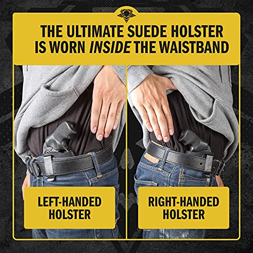 Made in USA Suede Leather Concealed Carry Holster | Compatible with Glock 42 & 43 | Sig Sauer P365 | Springfield Hellcat | Ruger LC9, LC9s | The Ultimate Suede IWB Holsters | Standard Brown Right Hand - Thumbnail 6