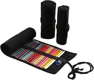 Pencil Roll Wrap,Pencil Wrap Canvas Colored Pencil Roll Wrap (No Pencils) Solid Color Pencils Wrap Case Pencil Organizer Paint Brush Storage Pouch for Artist Painter Student (Black,48 Slots)