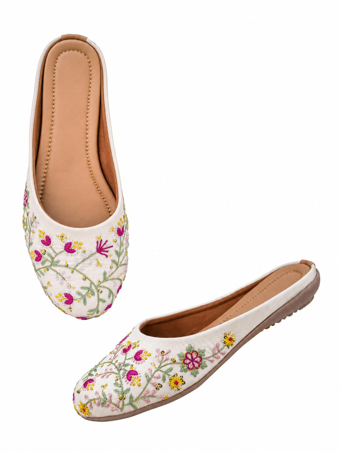 Yug Trends Cream Threadwork Mojari for Women-image-6