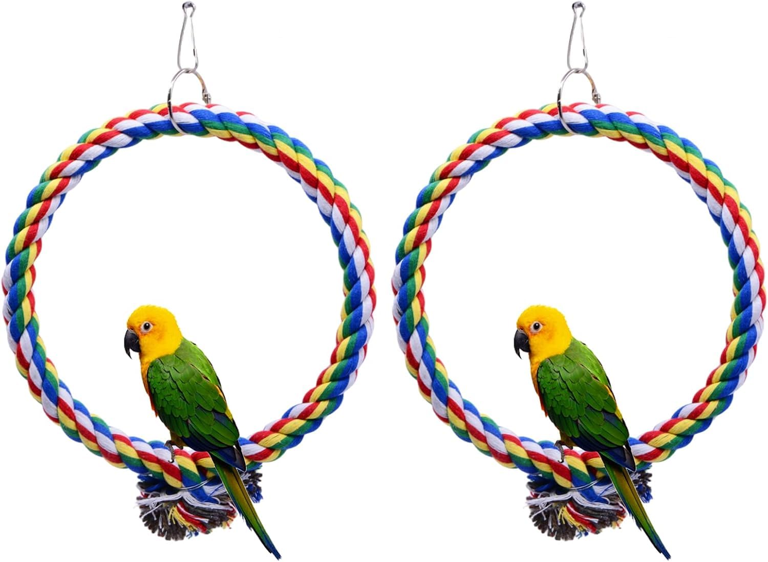 2 PCS Parrot Swing Toy – 18cm Bite-Resistant Cotton Rope Bird Perch with Stainless Steel Hook for Budgies Cockatiels, Hanging Cage Playground for Small Birds